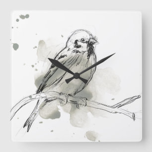 Gestural Bird Study Square Wall Clock