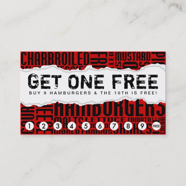 get 1 free HAMBURGER Loyalty Card (Front)