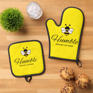GET A GRIP !  BEE HUMBLE Yellow busy bee  Oven Mitt & Pot Holder Set