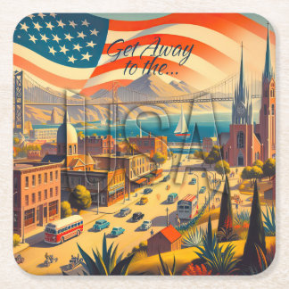 Get Away to the USA Square Paper Coaster