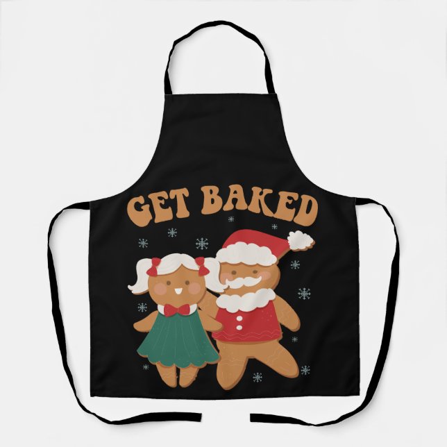 Get Baked Funny Gingerbread Santa Christmas Gift Apron (Front)