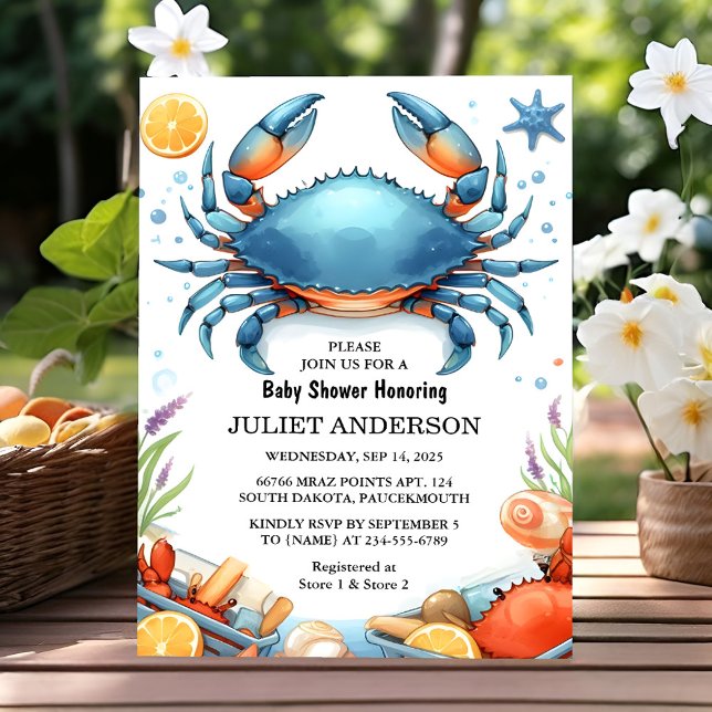Get Beach Ocean Catch Navy Blue Crab Baby Shower Invitation (Creator Uploaded)