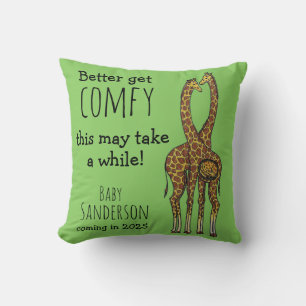Get Comfy Pregnant giraffe baby announcement Cushion