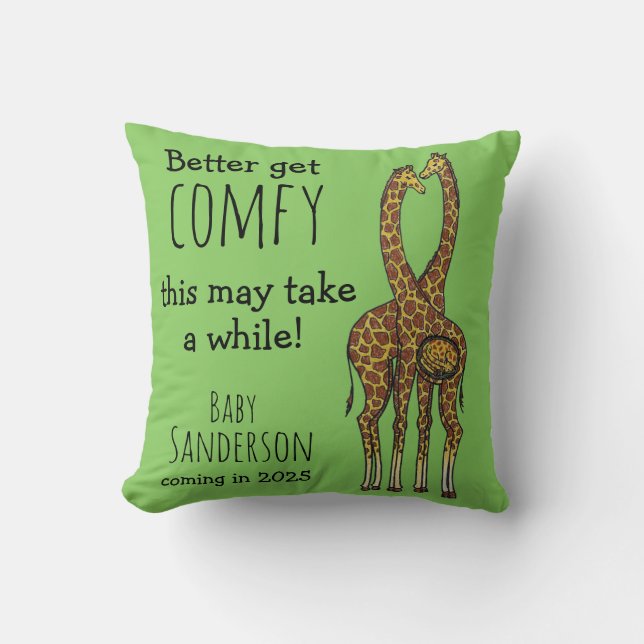 Get Comfy Pregnant giraffe baby announcement Cushion (Front)