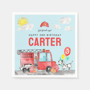 Get Fired Up Fire Truck Firefighter Kids Birthday Napkin