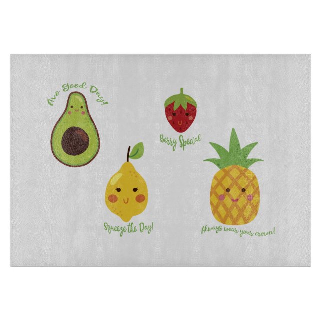 Get Fruity Avocado Lemon Strawberry Pineapple Pun  Cutting Board (Front)