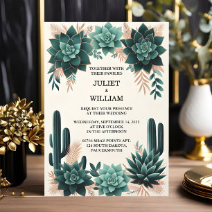 Get Green Boho Leaf Desert Cacti Succulent Wedding Invitation