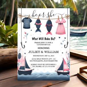 Get Hook Bait Fun Wood Fish Fishing Gender Reveal Invitation