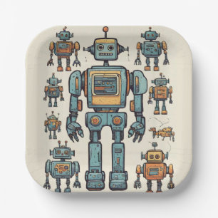 Get in Gear Robot Birthday - Large Robot Paper Plate
