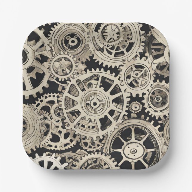Get in Gear Robot Birthday Party - Gears Paper Plate (Front)