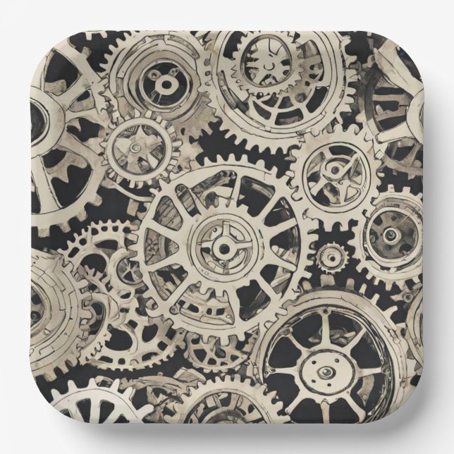 Get in Gear Robot Birthday Party - Gears Paper Plate (Front)