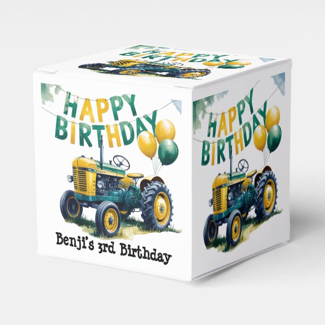 Get In Gear Tractor 3rd Birthday Bash Favour Box (Front Side)