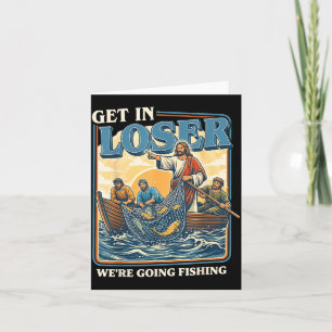 Get In Going Fishing Retro Jesus Fishing Humour Card