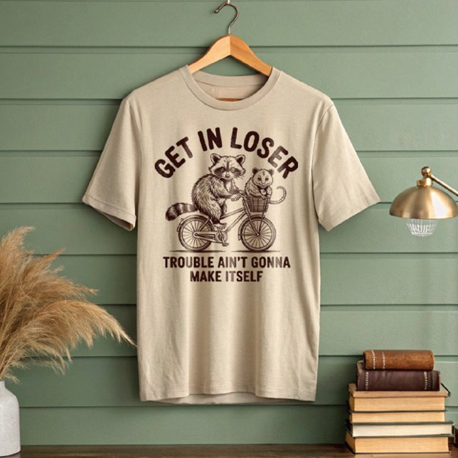 Get In Loser Racoon Opossum Bicycle T-Shirt (Creator Uploaded)