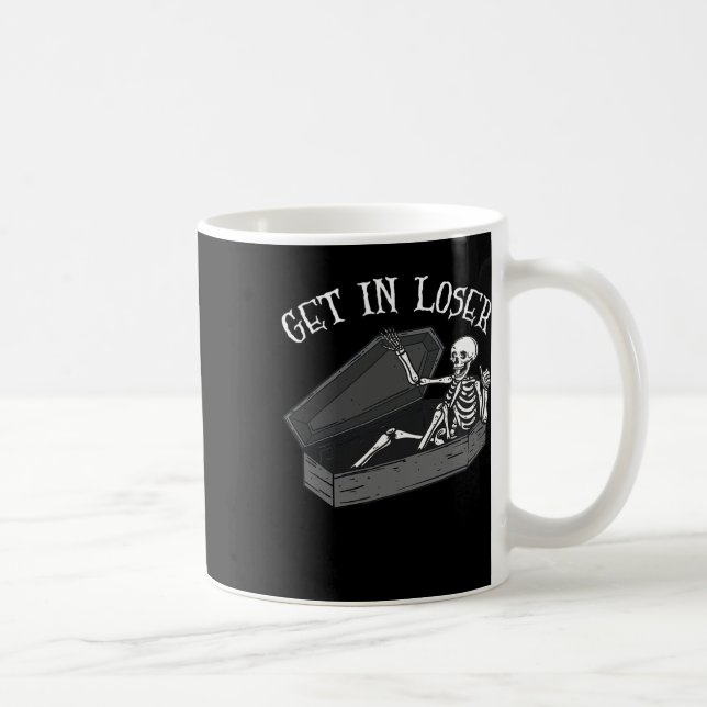Get In Loser Skeleton In Coffin Halloween Fun Men  Coffee Mug (Right)