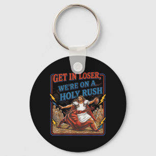 Get In On A Holy Rush Christian Football Jesus Key Ring