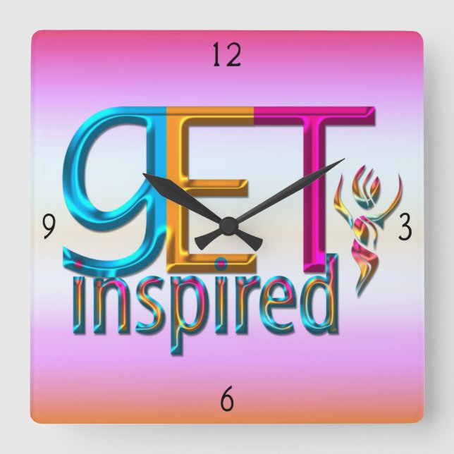 Get Inspired ~ Neon Square Wall Clock (Front)