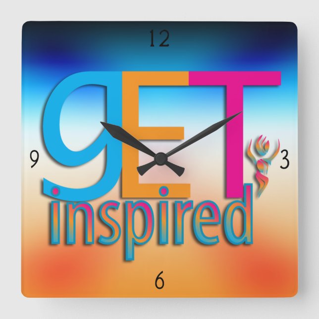 Get Inspired ~ Original Square Wall Clock (Front)