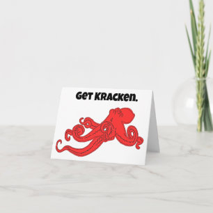 Get Kraken Fun Retro Red Octopus Cartoon Card