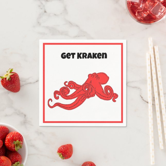 Get Kraken Fun Retro Red Octopus Cartoon Napkin (Insitu)