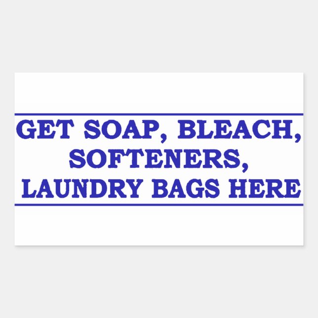 'Get Laundry Items Here' Laundromat Blue Overlay  Rectangular Sticker (Front)