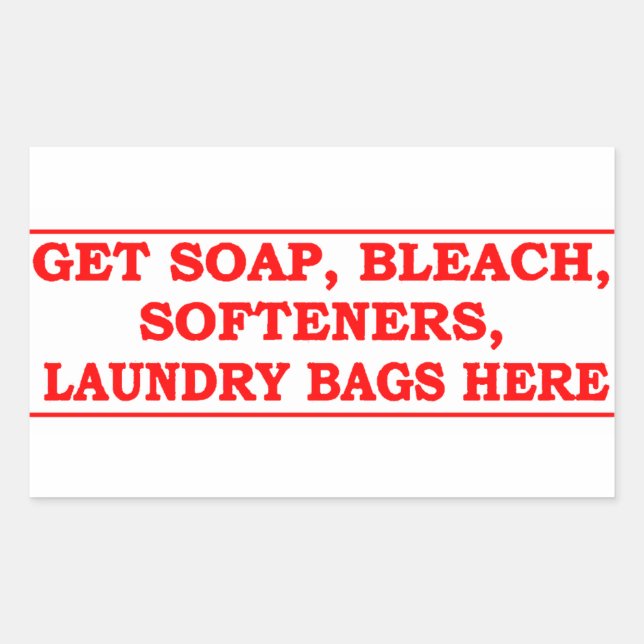 'Get Laundry Items Here' Laundromat Red Overlay Rectangular Sticker (Front)