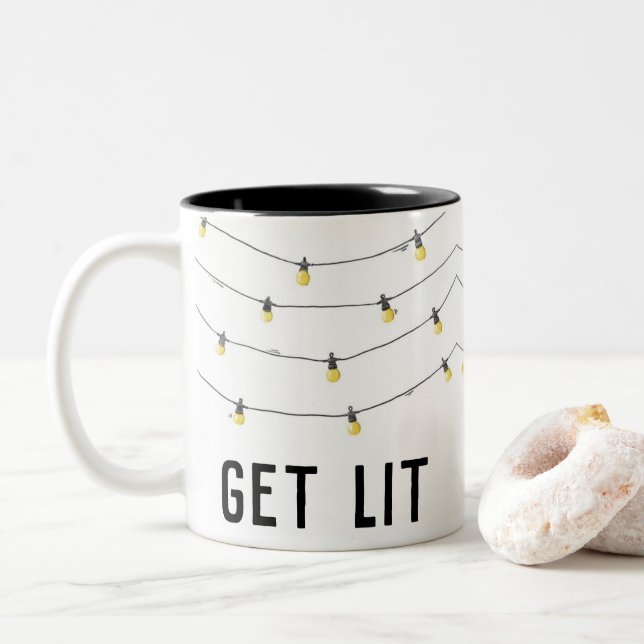 Get Lit funny Christmas Lights Mug (With Donut)