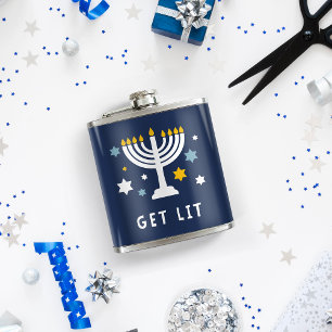 Get Lit Funny Hanukkah Hip Flask