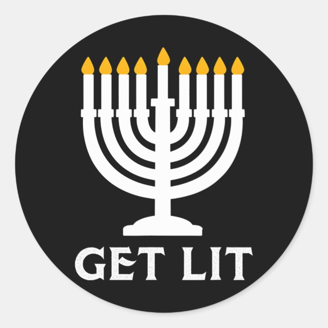 Get Lit Hanukkah Menorah Classic Round Sticker (Front)