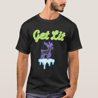 Get Lit Neon Reindeer Funny T-Shirt