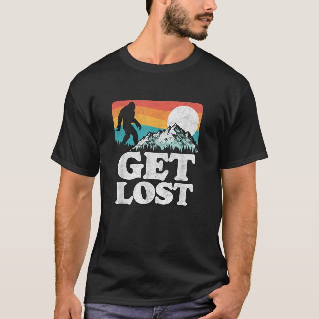 Get Lost Bigfoot Mountains Outdoor 80s Graphic T S T-Shirt (Front)