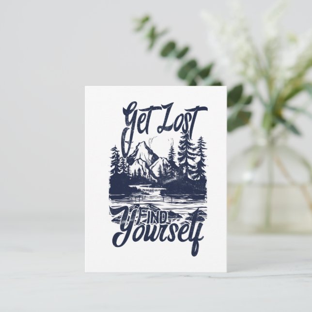 Get Lost, Find Yourself – Nature Adventure Postcard (Standing Front)