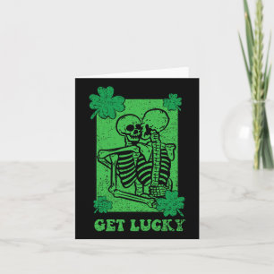 Get Lucky St Patricks Day Skeleton Shamrock Clover Card