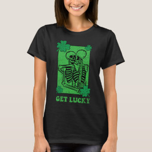 Get Lucky St Patricks Day Skeleton Shamrock Clover T-Shirt