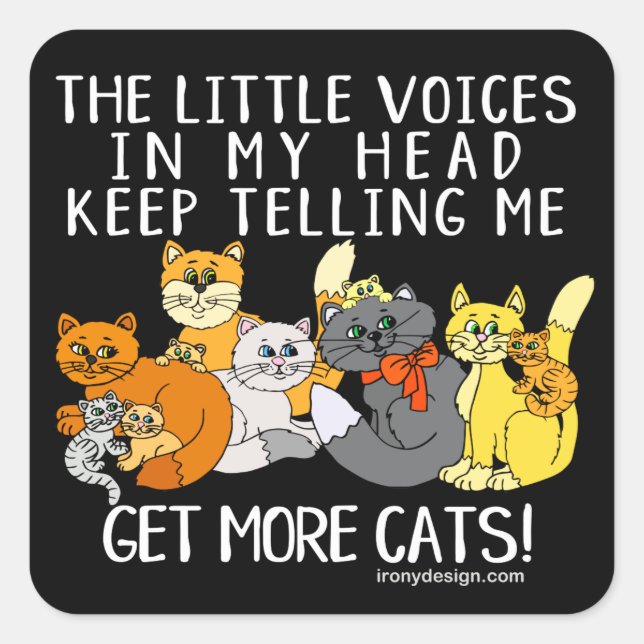 Get More Cats Funny Saying Black Square Sticker (Front)
