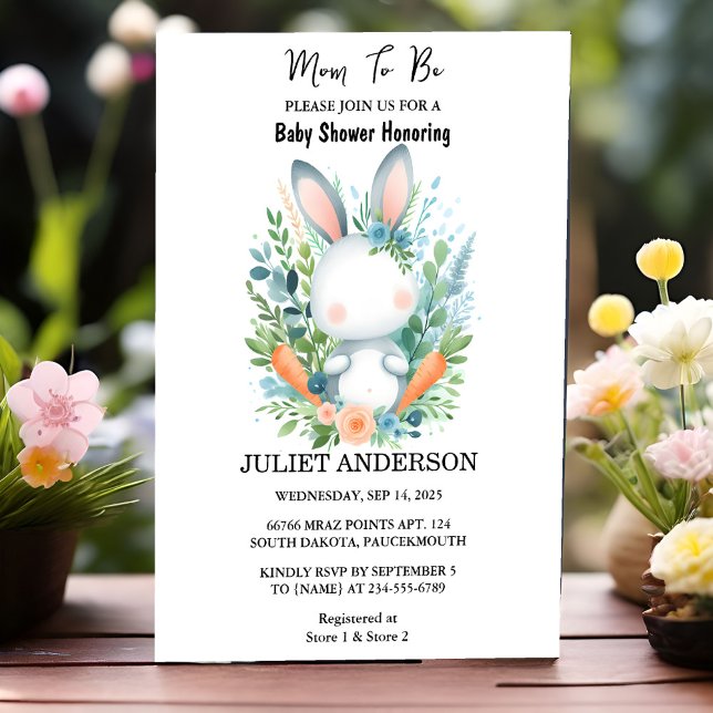Get Mum to be Ear Hop Blue Pink Bunny Baby Shower Invitation (Creator Uploaded)