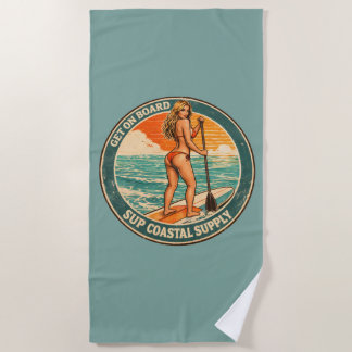 Get On Board SUP Pinup Paddleboard Retro Surf Shop Beach Towel