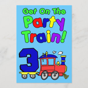 Get On The Party Train 3 Year Old Invitation