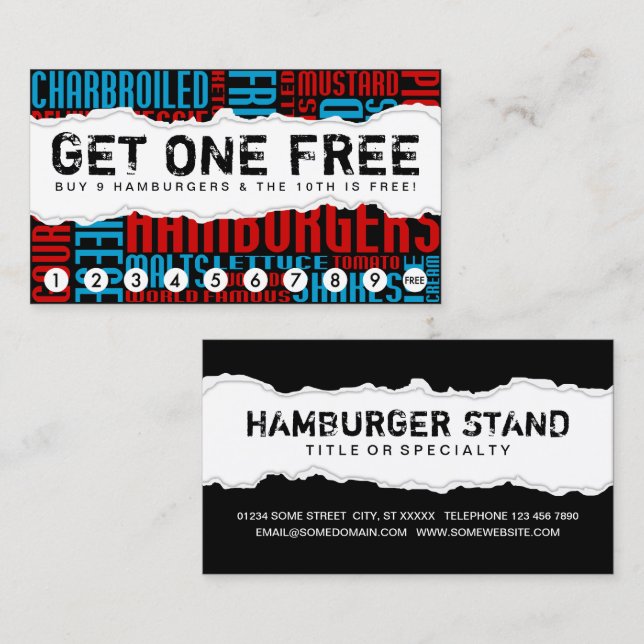 get one free HAMBURGER Loyalty Card (Front/Back)