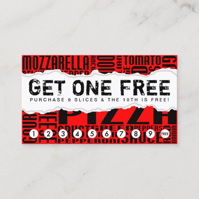 get one free SLICE OF PIZZA Loyalty Card (Front)