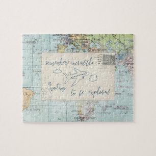 Get out and Explore Quote and Map Jigsaw Puzzle