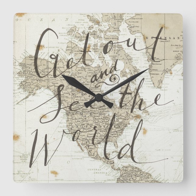 Get Out And See The World Quote Square Wall Clock (Front)