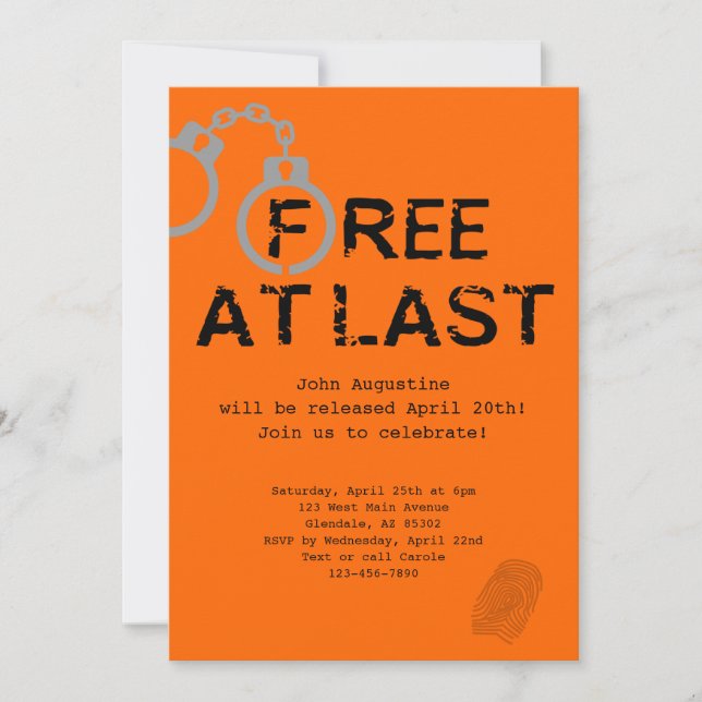 Get Out of Jail Inmate Welcome Home Party Invitation (Front)