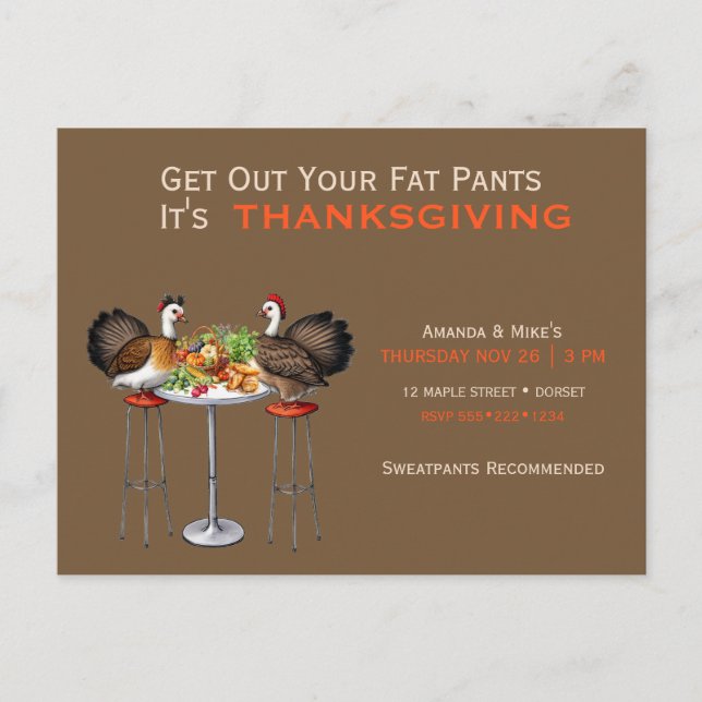 Get Out Your Fat Pants Thanksgiving Dinner Holiday Postcard (Front)