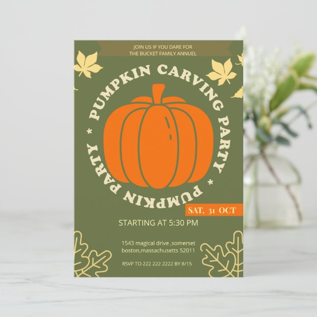 Get Ready for Our Annual Pumpkin Carving Fun! Invitation (Standing Front)