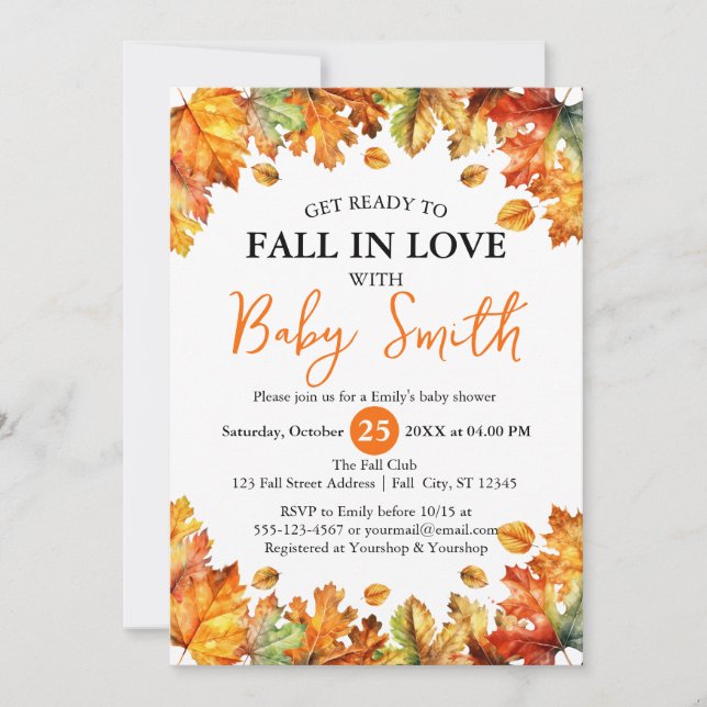 Get Ready to Fall in Love Fall Leaves Baby Shower Invitation (Front)