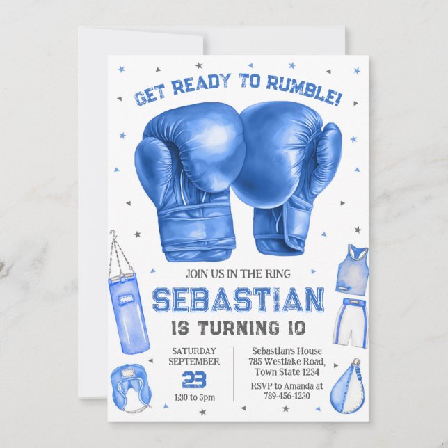 Get Ready To Rumble Boxing Birthday Invitation (Front)