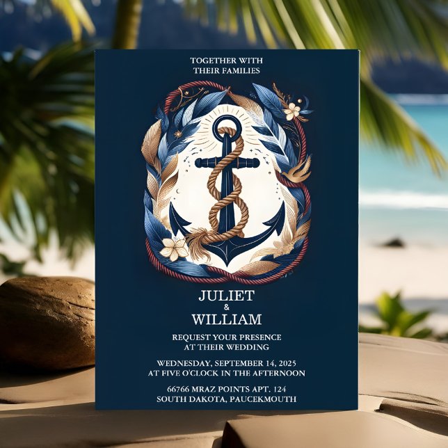 Get Rope Knot Boat Ship Navy Blue Nautical Wedding Invitation (Creator Uploaded)