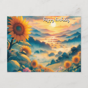 get Roses vintage retro happy birthday sunflowers Postcard