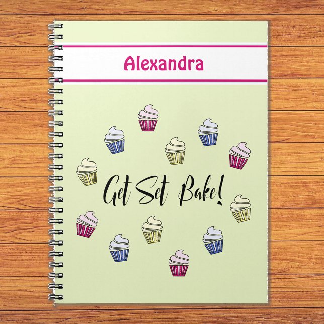 Get Set Bake colourful cupcakes custom name Notebook (Creator Uploaded)